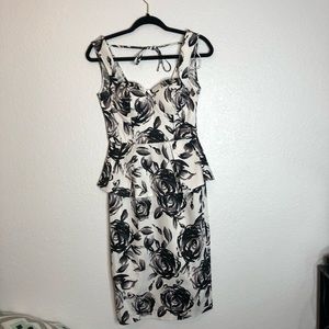 Betty Paige By Tatyana Floral Pin Up Style Fitted Black & White Dress